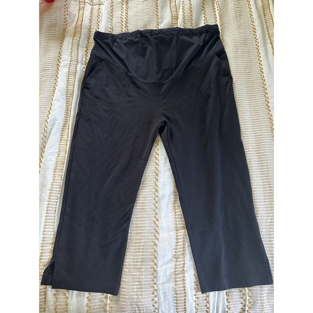Women’s Black Maternity Casual Capri Over Belly Pants Waistband Extender Size XL